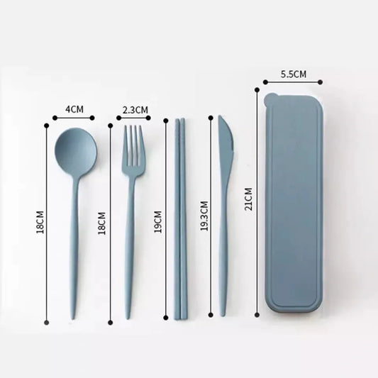 Cubiertos x4 + Palos Chinos+ Caja en Fibra de Trigo