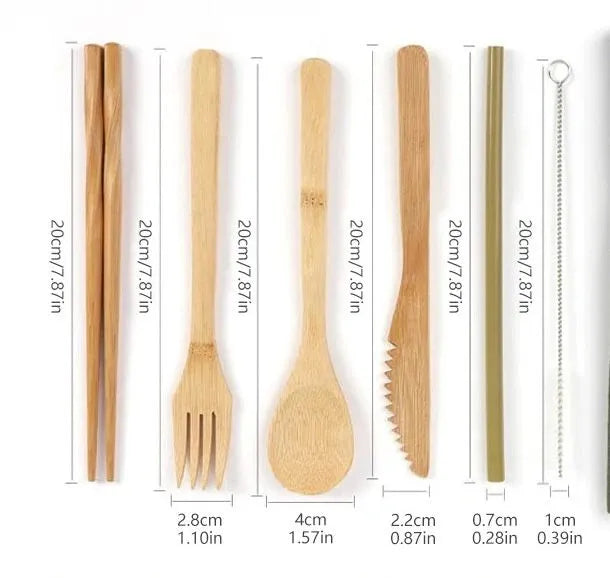 Cubiertos Bambú + Estuche de tela