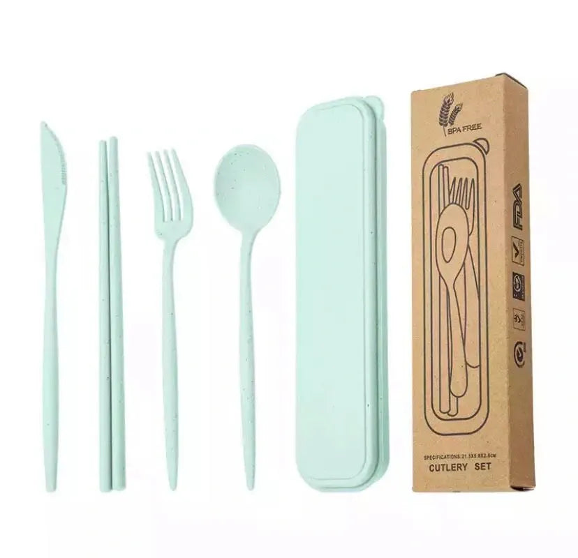 Cubiertos x4 + Palos Chinos+ Caja en Fibra de Trigo