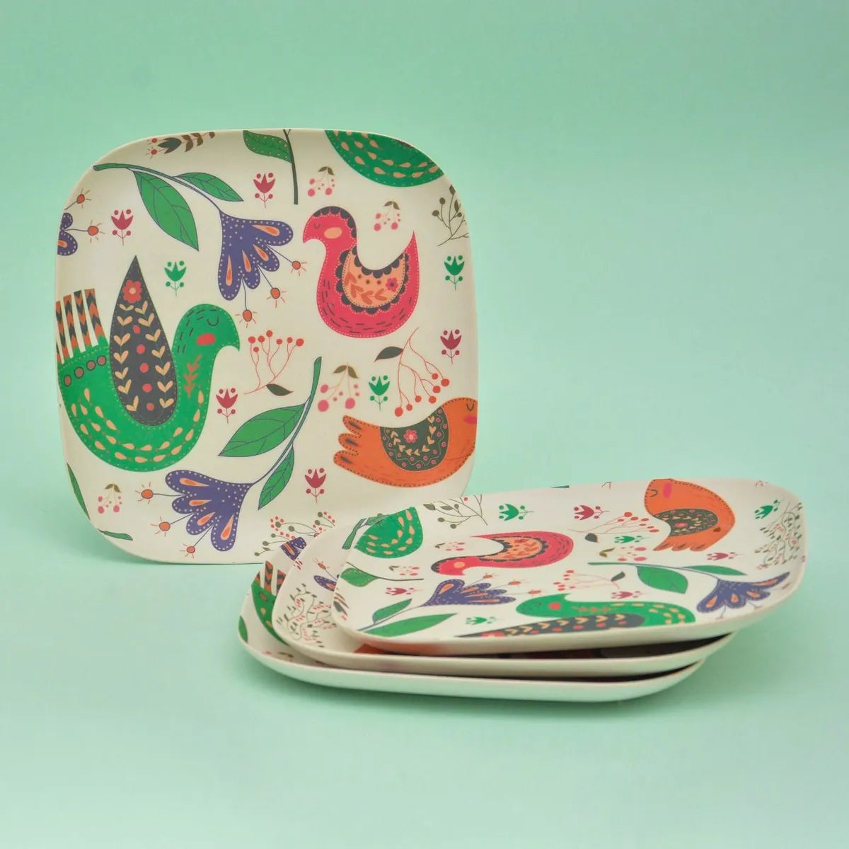 Plato llano x6 PAJAROS - Fibra de Bambú