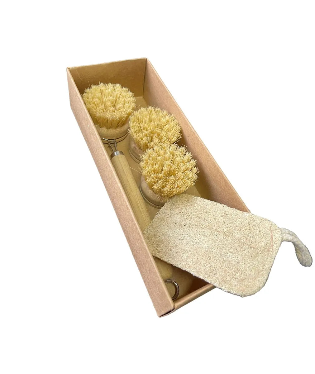 Set Cepillo y Esponja Bambú