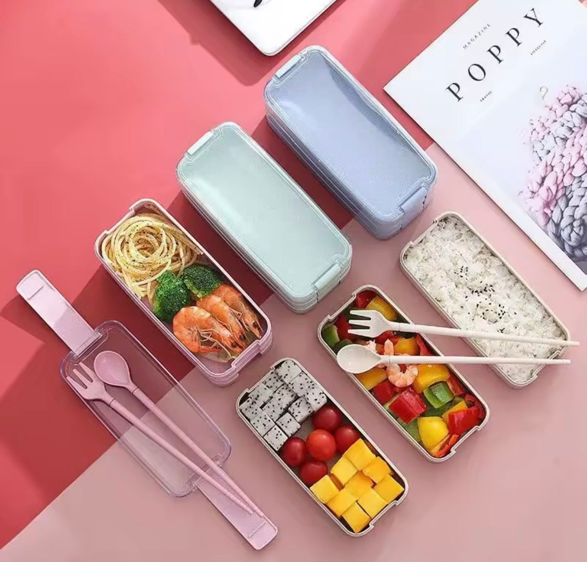 Lonchera Portacomidas Tria, 3 compartimientos + Cubiertos