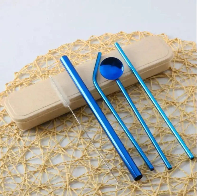 Set de Pitillo Acero x 4 + Caja en fibra de trigo