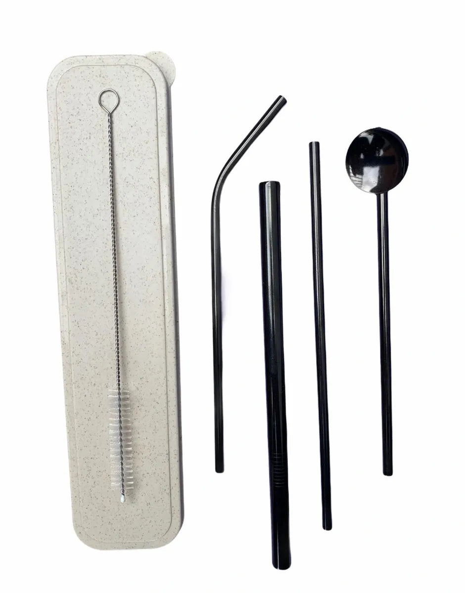 Set de Pitillo Acero x 4 + Caja en fibra de trigo