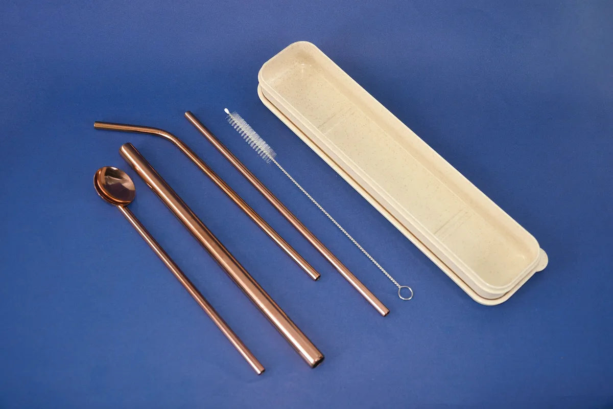 Set de Pitillo Acero x 4 + Caja en fibra de trigo