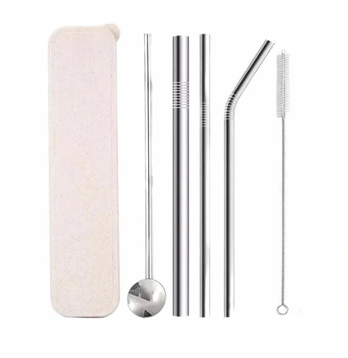 Set de Pitillo Acero x 4 + Caja en fibra de trigo