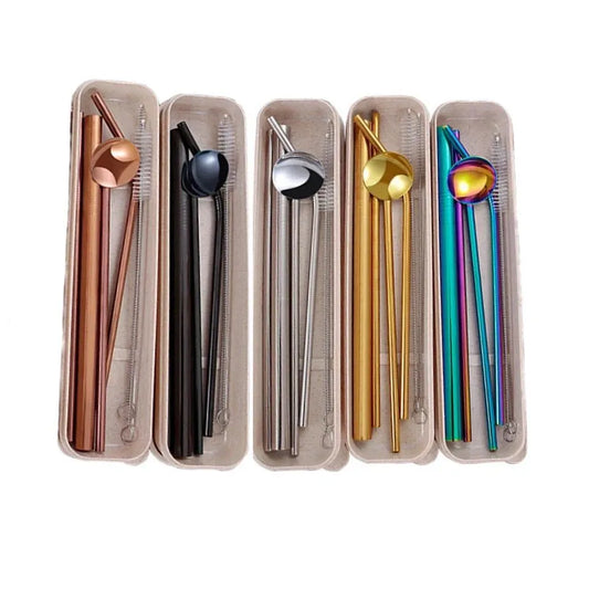 Set de Pitillo Acero x 4 + Caja en fibra de trigo