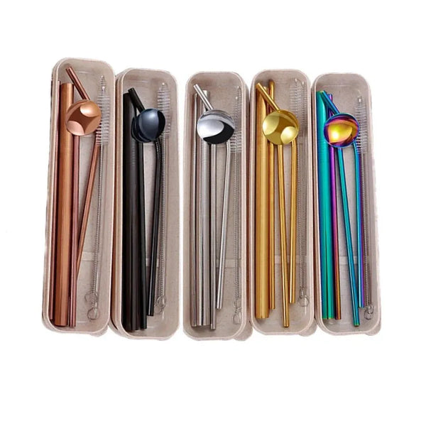 Set de Pitillo Acero x 4 + Caja en fibra de trigo