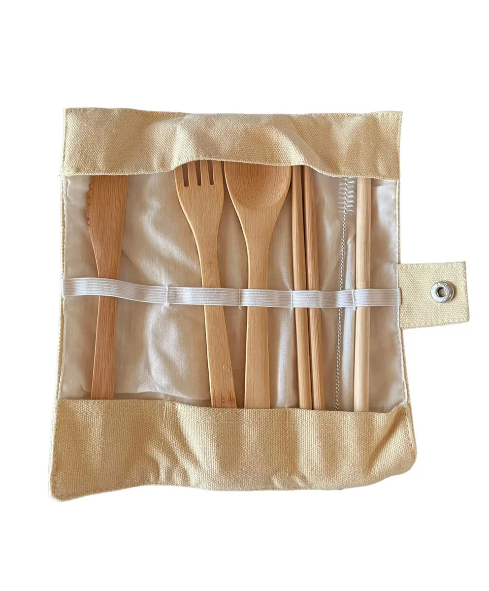 Cubiertos Bambú + Estuche de tela
