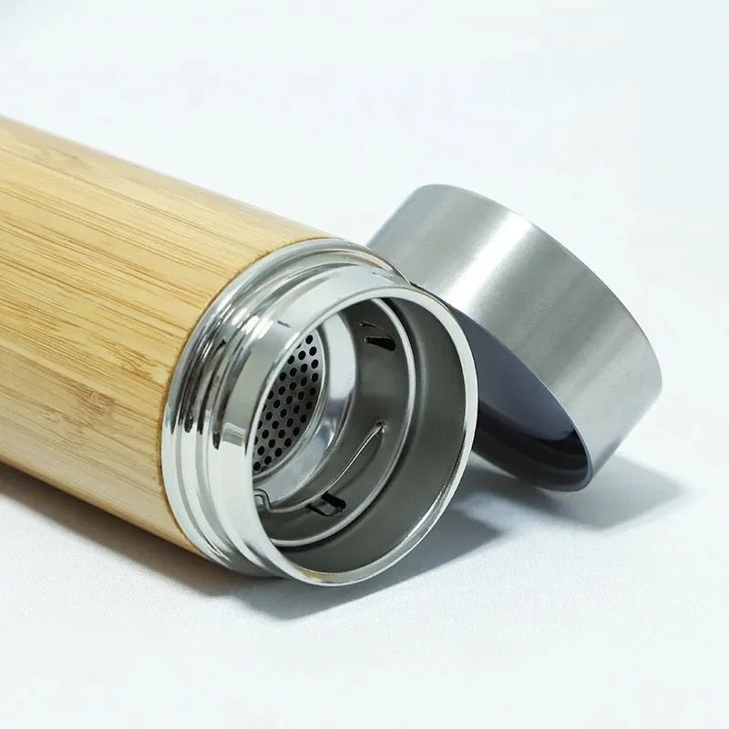 Termo Acero y Bambú con Canasta de Infusión