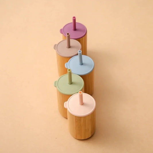 Shot Vaso en Bambú con Tapa y Pitillo Silicona