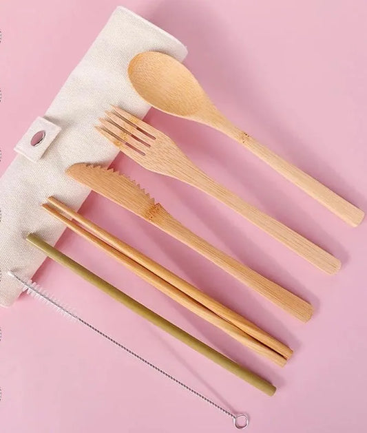 Cubiertos Bambú + Estuche de tela