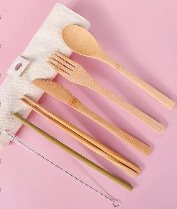 Cubiertos Bambú + Estuche de tela