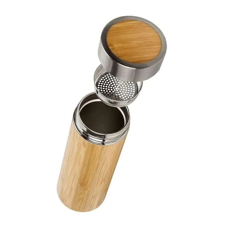 Termo Acero y Bambú con Canasta de Infusión