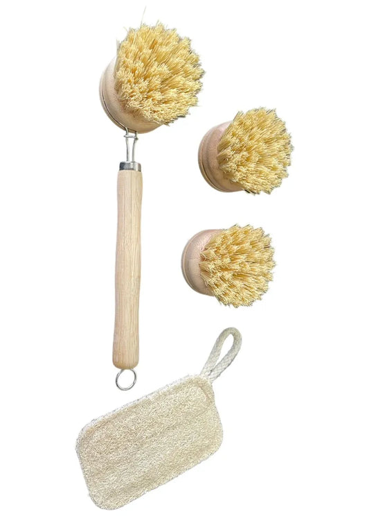 Set Cepillo y Esponja Bambú