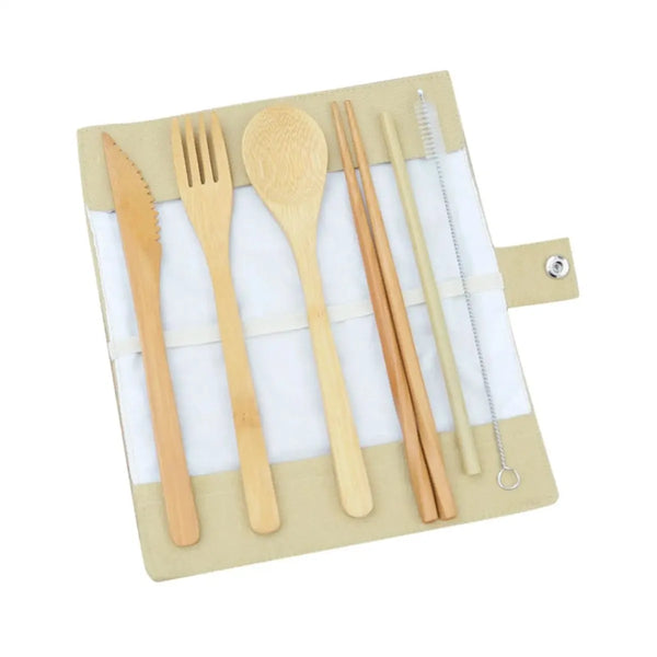 Cubiertos Bambú + Estuche de tela